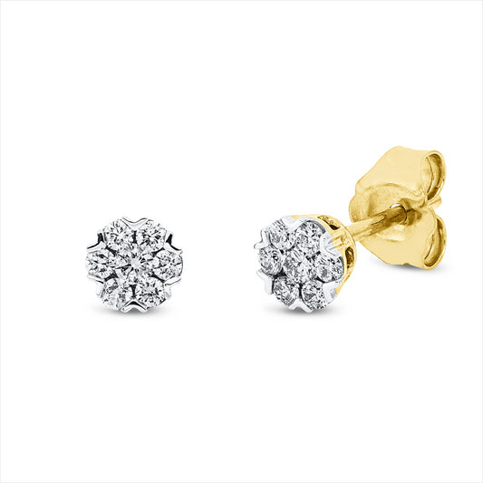 Ohrstecker 18 kt GG, 2 Brill. 0,06 ct, TW-si, 12 Brill. 0,15 ct, TW-si