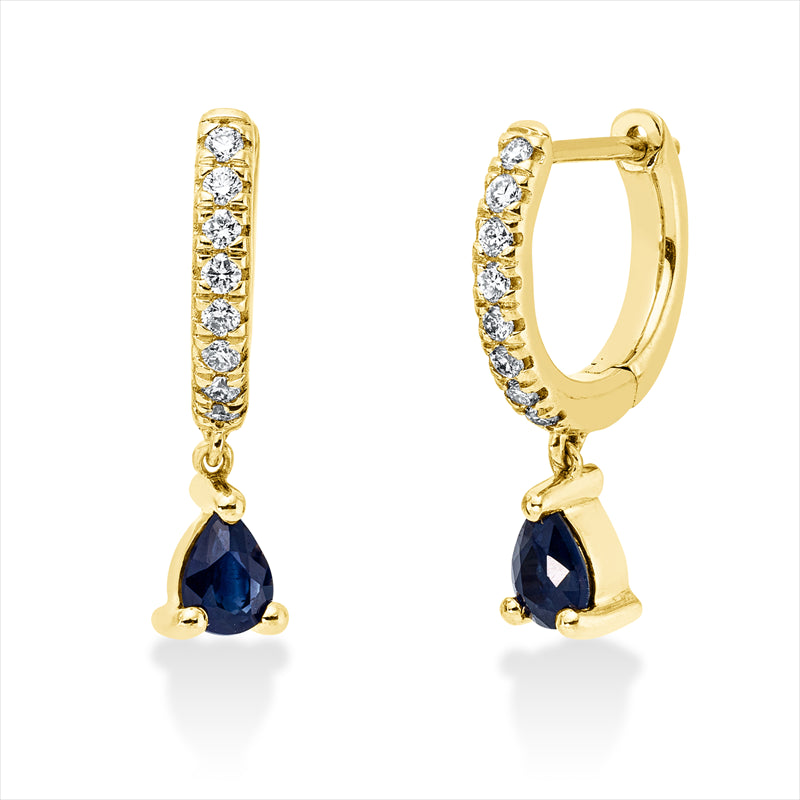 Ohrschmuck 18 kt GG, 16 Brill. 0,12 ct, TW-si, 2 Saphire 0,41 ct blau