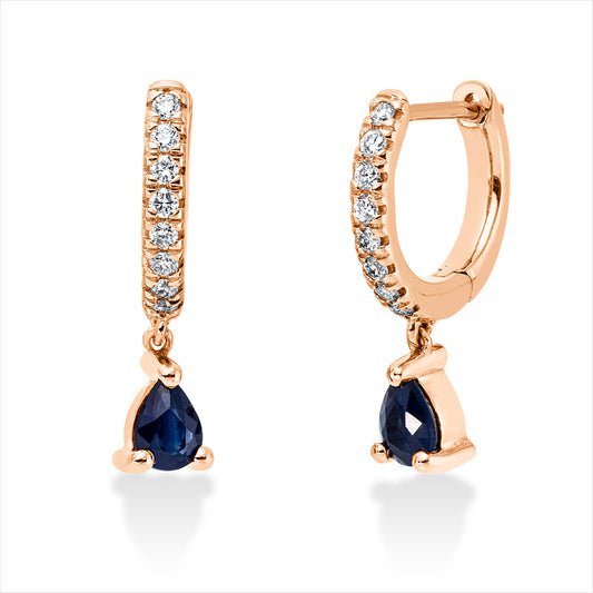 Ohrschmuck 18 kt RG, 16 Brill. 0,12 ct, TW-si, 2 Saphire 0,41 ct blau