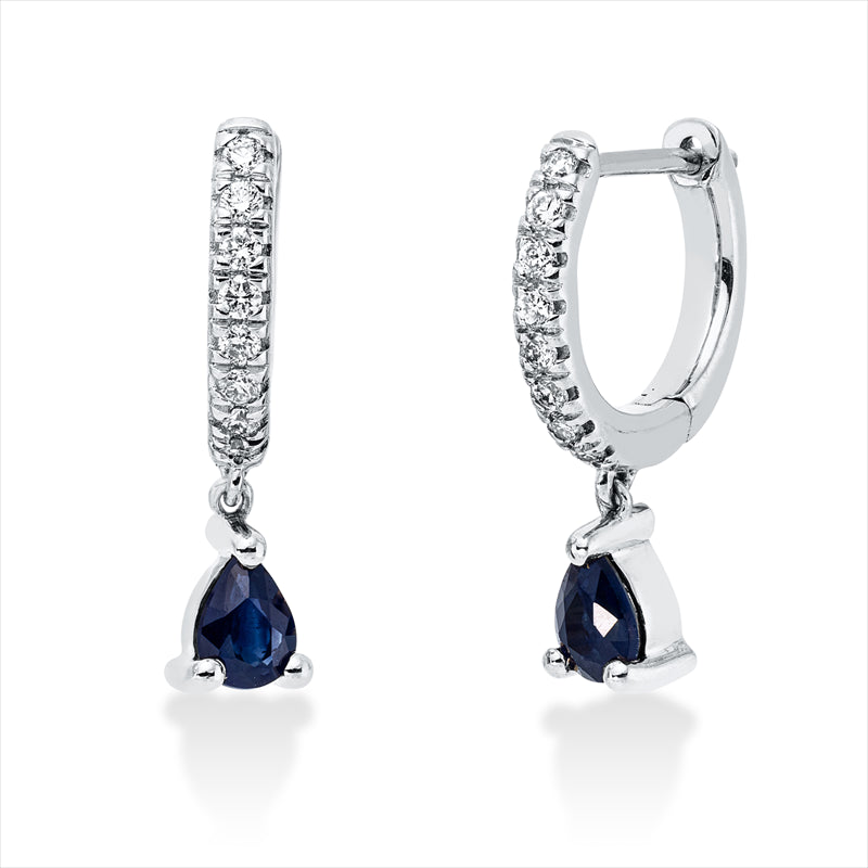 Ohrschmuck 18 kt WG, 16 Brill. 0,12 ct, TW-si, 2 Saphire 0,41 ct blau