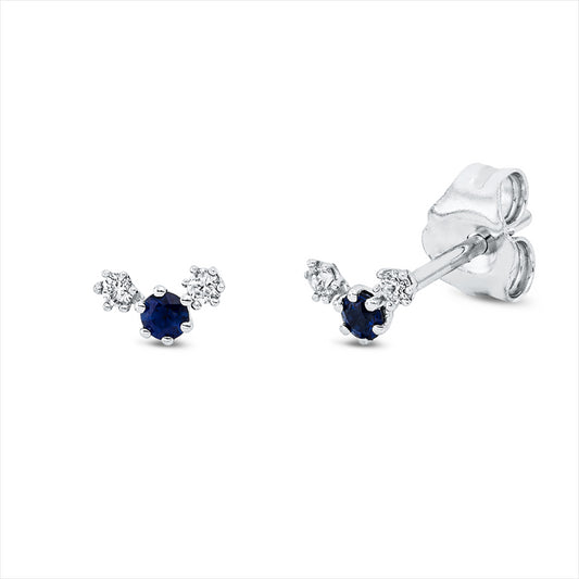 Ohrstecker 18 kt WG, 4 Brill. 0,05 ct, TW-si, 2 Saphire 0,08 ct blau