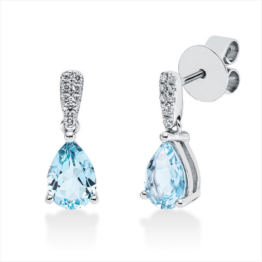 Ohrschmuck 18 kt WG, 8 Brill. 0,05 ct, TW-si, 8 Brill. 0,02 ct, TW-si, 2 Topase 1,42 ct sky blue