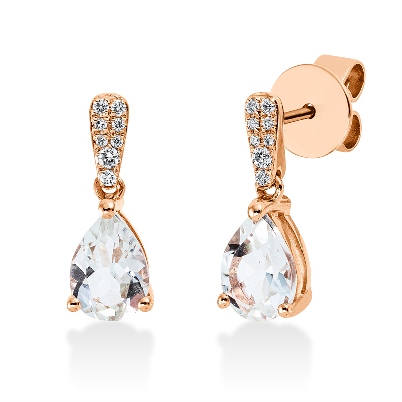 Ohrschmuck 18 kt RG, 16 Brill. 0,06 ct, TW-si, 2 Amethyste 1,24 ct grün