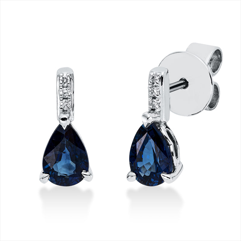 Ohrstecker 18 kt WG, 6 Brill. 0,02 ct, TW-si, 2 Saphire 1,16 ct blau