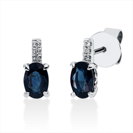 Ohrstecker 18 kt WG, 6 Brill. 0,02 ct, TW-si, 2 Saphire 1,22 ct blau