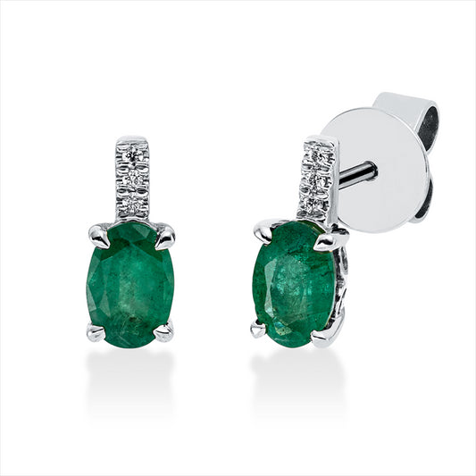 Ohrstecker 18 kt WG, 6 Brill. 0,03 ct, TW-si, 2 Smaragde 0,95 ct grün