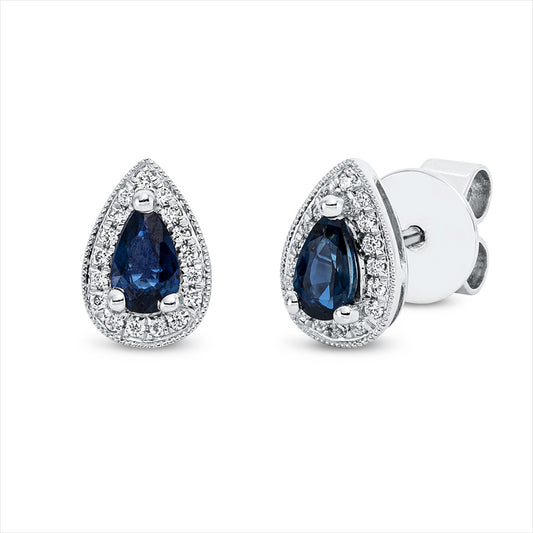 Ohrstecker 18 kt WG, 34 Brill. 0,09 ct, TW-si, 2 Saphire 0,52 ct blau