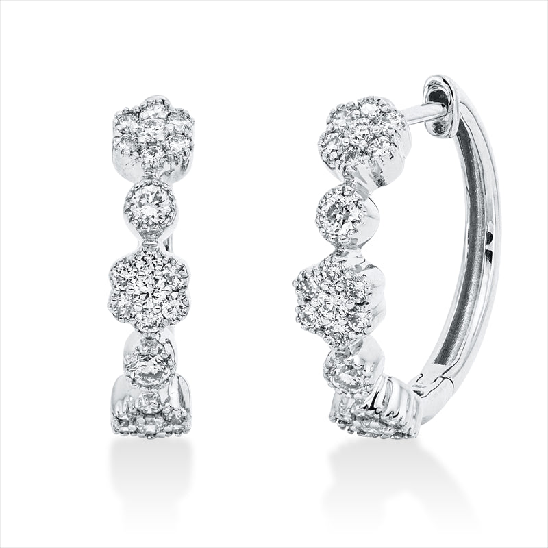 Creolen 18 kt WG, 4 Brill. 0,14 ct, TW-si, 42 Brill. 0,54 ct, TW-si
