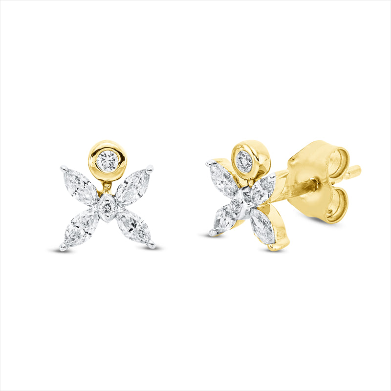 Ohrstecker 18 kt GG+WG, 2 Brill. 0,02 ct, TW-si, 8 Nav. 0,27 ct, TW-si, 2 Brill. 0,01 ct, TW-si