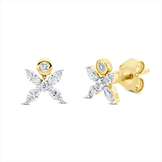 Ohrstecker 18 kt GG+WG, 2 Brill. 0,02 ct, TW-si, 8 Nav. 0,27 ct, TW-si, 2 Brill. 0,01 ct, TW-si