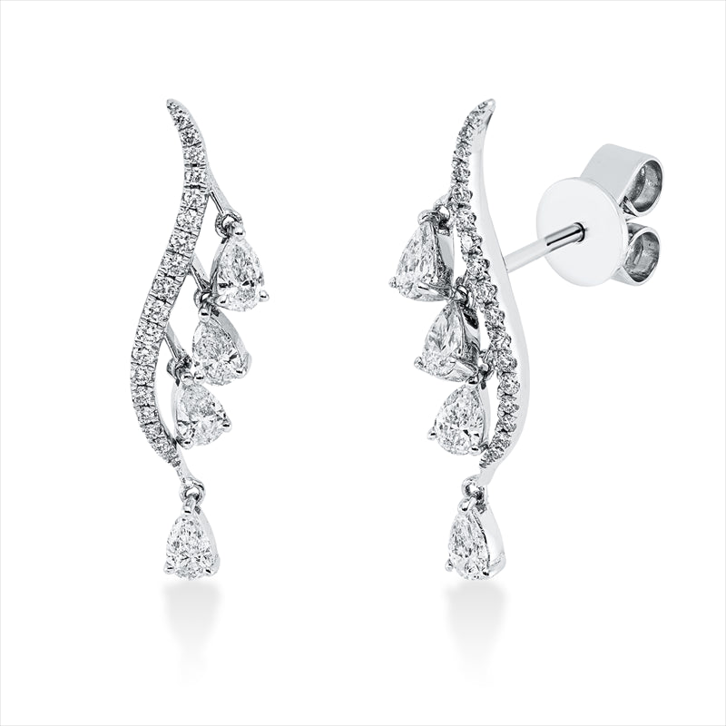 Ohrschmuck 18 kt WG, 8 Tropfen 0,77 ct, TW-vsi, 34 Brill. 0,15 ct, TW-si