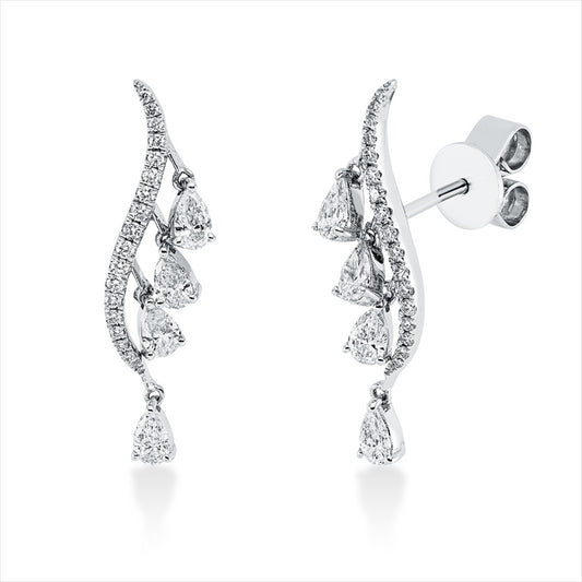 Ohrschmuck 18 kt WG, 8 Tropfen 0,67 ct, TW-vsi, 34 Brill. 0,16 ct, TW-si