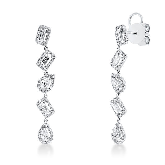 Ohrschmuck 18 kt WG, 6 Bag. 0,25 ct, TW-vsi, 4 Tropfen 0,24 ct, TW-vsi, 160 Brill. 0,44 ct, TW-si