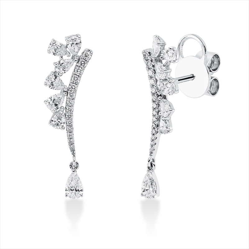 Ohrschmuck 18 kt WG, 14 Tropfen 0,82 ct, TW-vsi, 28 Brill. 0,14 ct, TW-si