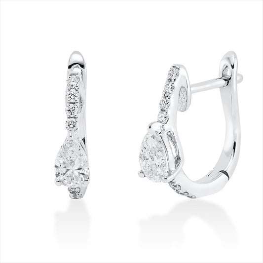 Creolen 18 kt WG, 2 Tropfen 0,39 ct, TW-vsi, 16 Brill. 0,11 ct, TW-si