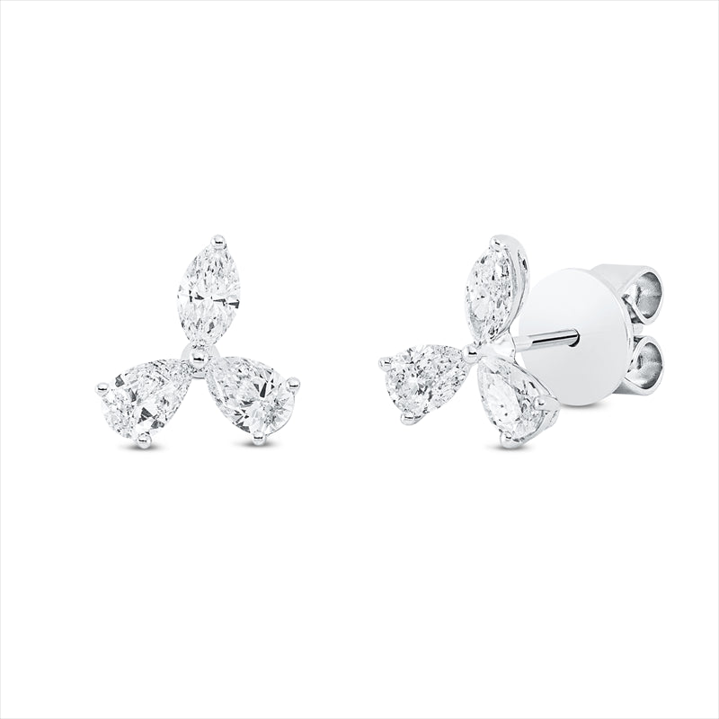 Ohrstecker 18 kt WG, 2 Tropfen 0,32 ct, TW-si, 2 Tropfen 0,38 ct, TW-si, 2 Nav. 0,29 ct, TW-si