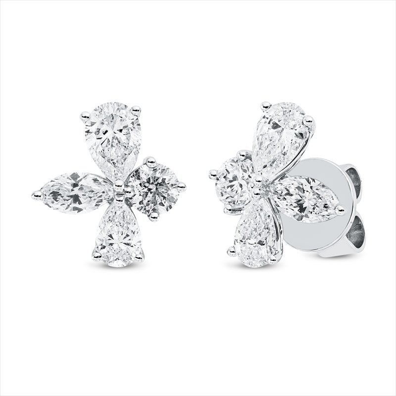 Ohrstecker 18 kt WG, 2 Nav. 0,32 ct, 2 Tropfen 0,34 ct, 2 Tropfen 0,61 ct,  2 Brill. 0,29 ct, TW-si