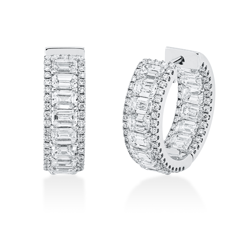 Creolen 18 kt WG, 30 Sm.schliff 4,69 ct, D/F-vvs/vs, 146 Brill. 0,68 ct, TW-si