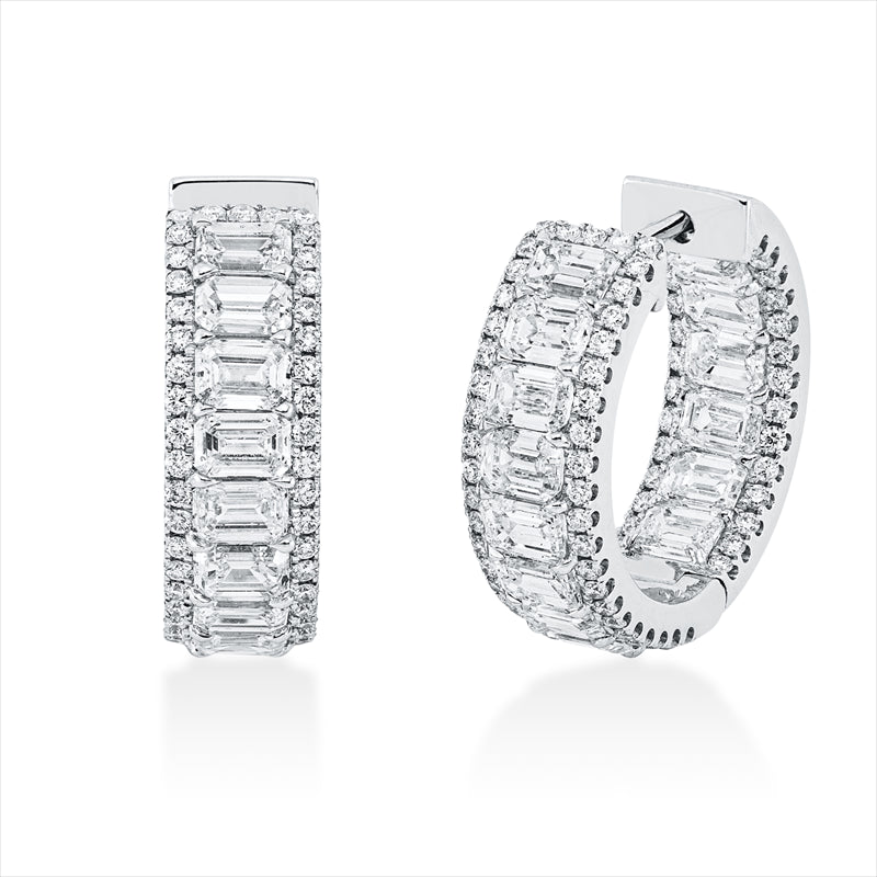 Creolen 18 kt WG, 146 Brill. 0,68 ct, TW-si, 30 Sm.schliff 4,69 ct,  D/F-vvs/vs