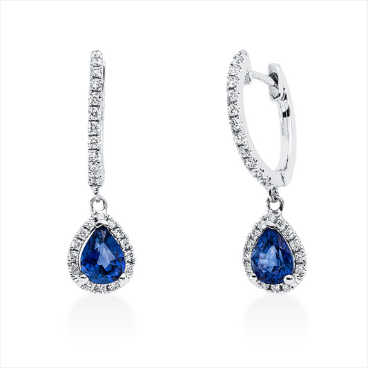 Ohrschmuck 18 kt WG, 52 Brill. 0,26 ct, TW-si, 2 Saphire 1,00 ct blau