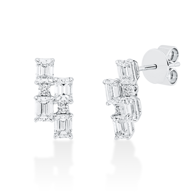 Ohrstecker 18 kt WG, 8 Sm.schliff 1,48 ct, F-vvs, 4 Brill. 0,09 ct, TW-vsi
