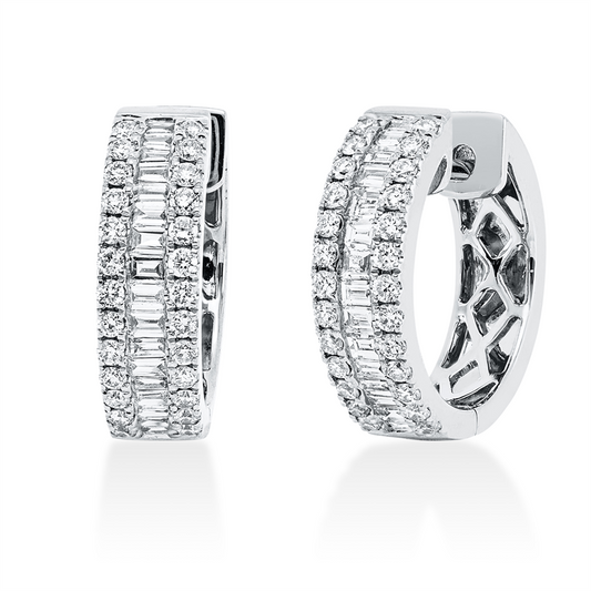Creolen 18 kt WG, 34 Bag. 0,29 ct, TW-si, 52 Brill. 0,40 ct, TW-si