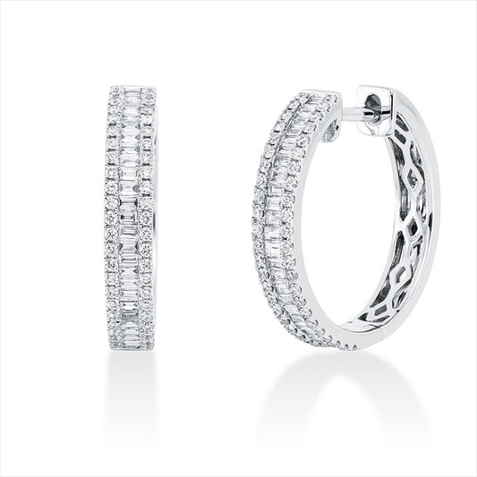 Creolen 18 kt WG, 60 Bag. 0,36 ct, TW-si, 92 Brill. 0,30 ct, TW-si