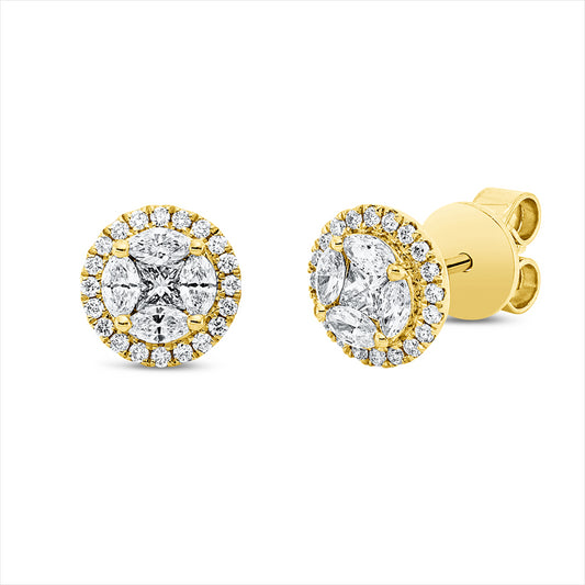 Ohrstecker 18 kt GG, 8 Nav. 0,29 ct, TW-si, 2 Princ. 0,12 ct, TW-si, 40 Brill. 0,13 ct, TW-si