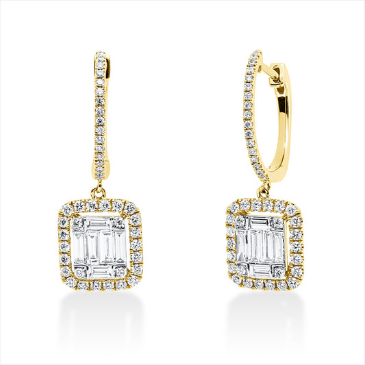 Ohrschmuck 18 kt GG, Fassung rhodiniert, 12 Bag. 0,48 ct, TW-si, 86 Brill. 0,54 ct, TW-si