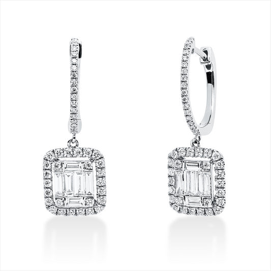 Ohrschmuck 18 kt WG, 12 Bag. 0,49 ct, TW-si, 86 Dia. 0,52 ct, TW-si