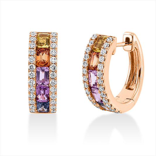 Creolen 18 kt RG, 52 Brill. 0,58 ct, TW-si, 10 Saphire 2,49 ct multicolor