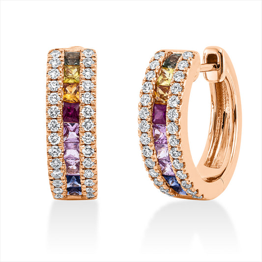 Creolen 18 kt RG, 56 Brill. 0,40 ct, TW-si, 18 Saphire 1,17 ct multicolor