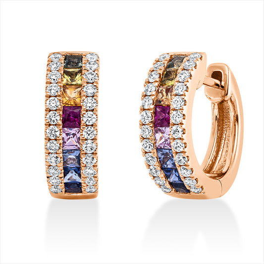 Creolen 18 kt RG, 48 Brill. 0,34 ct, TW-si, 16 Saphire 0,82 ct multicolor