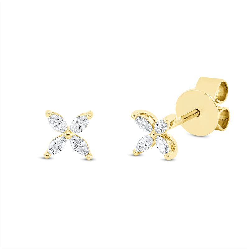 Ohrstecker 18 kt GG, Fassung rhodiniert, 8 Nav. 0,16 ct, TW-si