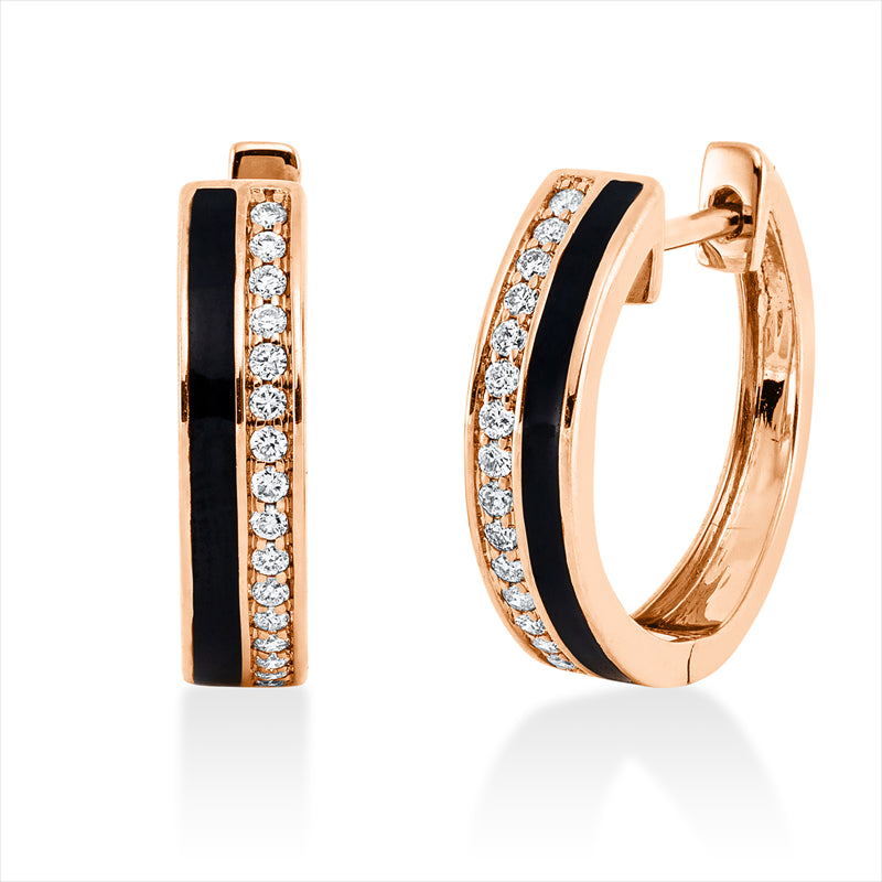 Creolen 18 kt RG, 32 Brill. 0,16 ct, TW-si, 2 Emaille schwarz