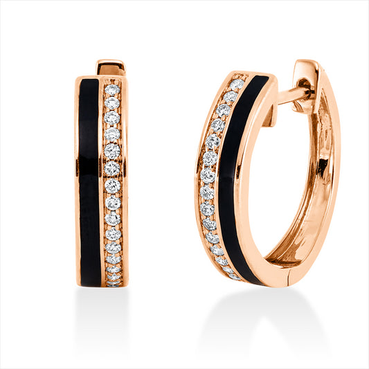 Creolen 18 kt RG, 32 Brill. 0,16 ct, TW-si, 2 Emaille schwarz