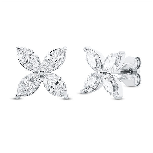 Ohrstecker 18 kt WG, 8 Nav. 1,28 ct, TW-si