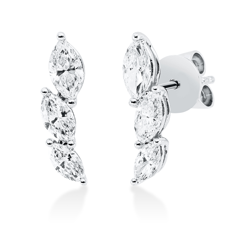 Ohrstecker 18 kt WG, 2 Nav. 0,45 ct, TW-vsi, 4 Nav. 0,55 ct, TW-vsi