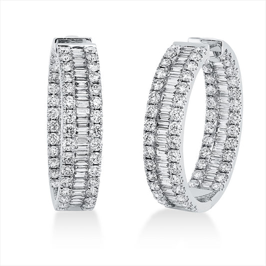 Creolen 18 kt WG, 111 Bag. 2,46 ct, TW-vsi, 120 Brill. 4,66 ct, TW-vsi