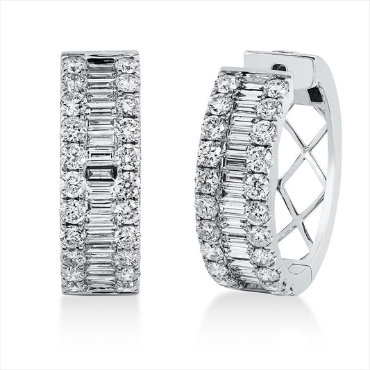 Creolen 18 kt WG, 37 Bag. 1,15 ct, TW-vsi/si, 44 Brill. 1,77 ct, TW-vsi/si