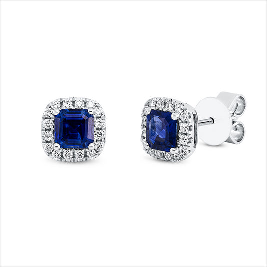 Ohrstecker 18 kt WG, 32 Brill. 0,22 ct, TW-vsi, 2 Saphire 1,19 ct blau
