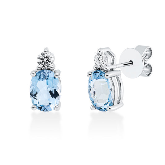 Ohrstecker 18 kt WG, 2 Brill. 0,24 ct, TW-vsi, 2 Aquamarin 2,25 ct blau