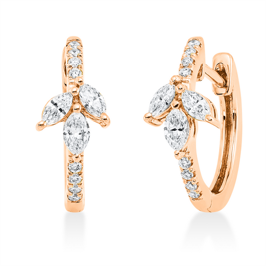 Creolen 18 kt RG, 6 Nav. 0,35 ct, TW-vsi, 16 Brill. 0,10 ct, TW-si