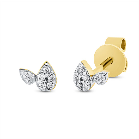 Ohrstecker 18 kt GG, Fassung rhodiniert, 2 Brill. 0,02 ct, TW-si, 10 Brill. 0,05 ct, TW-si