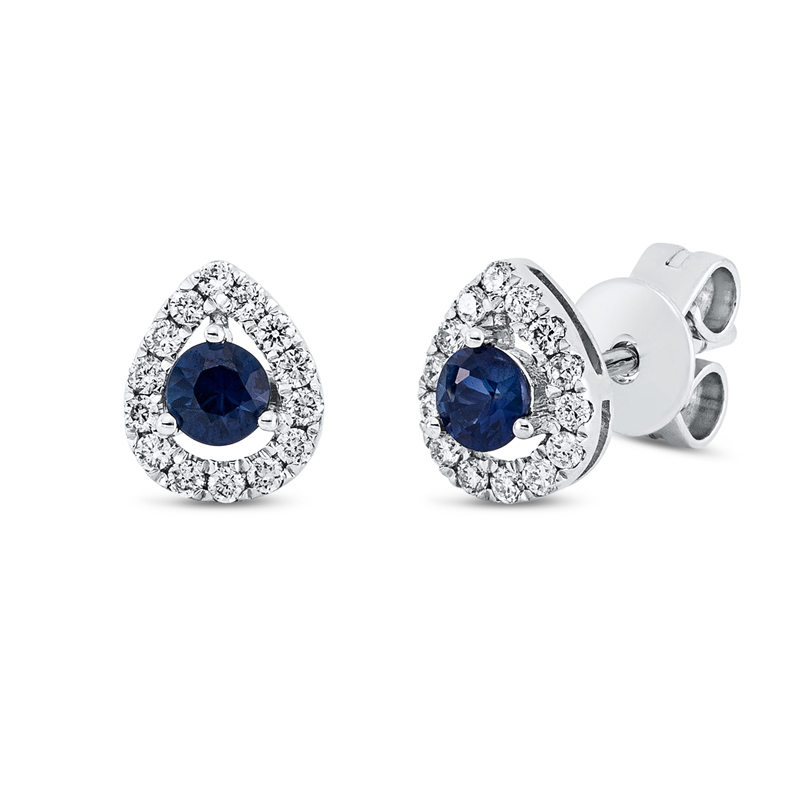 Ohrstecker 18 kt WG, 28 Brill. 0,15 ct, W-si, 2 Saphire 0,23 ct blau