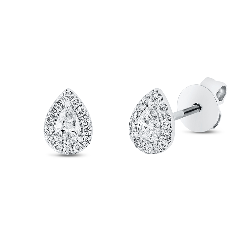 Ohrstecker 18 kt WG, 2 Tropfen 0,18 ct, TW-si, 28 Brill. 0,09 ct, W-si