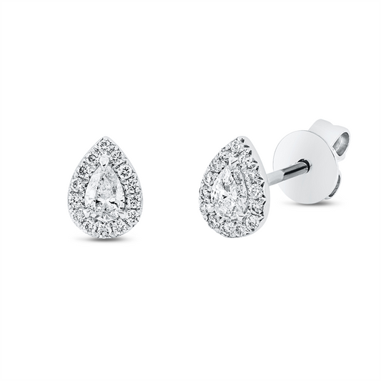 Ohrstecker 18 kt WG, 2 Tropfen 0,20 ct, TW-si, 28 Brill. 0,09 ct, W-si