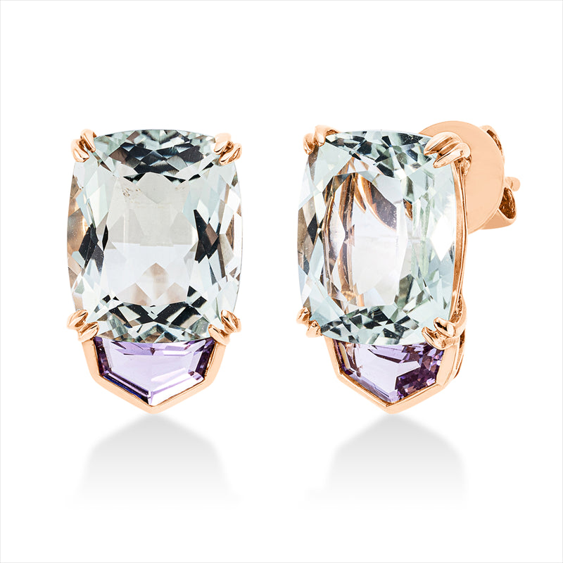 Ohrstecker 18 kt RG, 2 Amethyste 8,80 ct grün, 2 Amethyste 0,80 ct lila