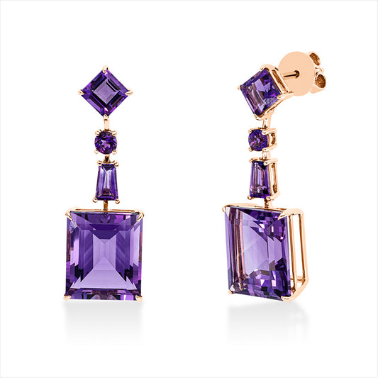 Ohrschmuck 18 kt RG, 2 Am 0,50 ct lila, 2 Am 1,40 ct lila, 2 Am 12,40 ct lila, 2 Amethyste 0,20 ct lila