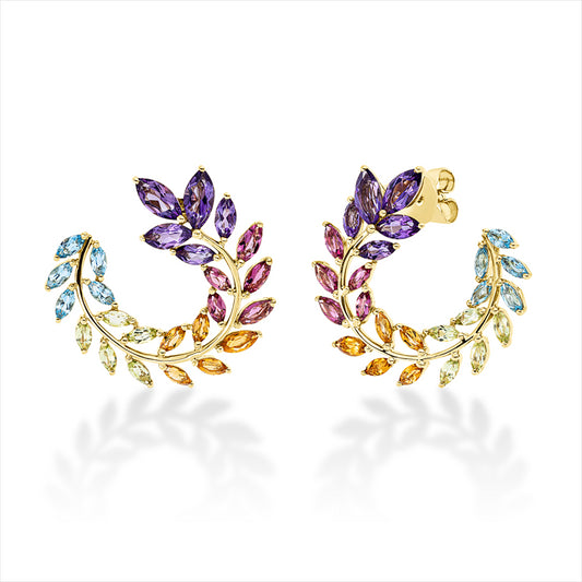 Ohrstecker 18 kt GG, 50 Farbsteine 5,70 ct multicolor